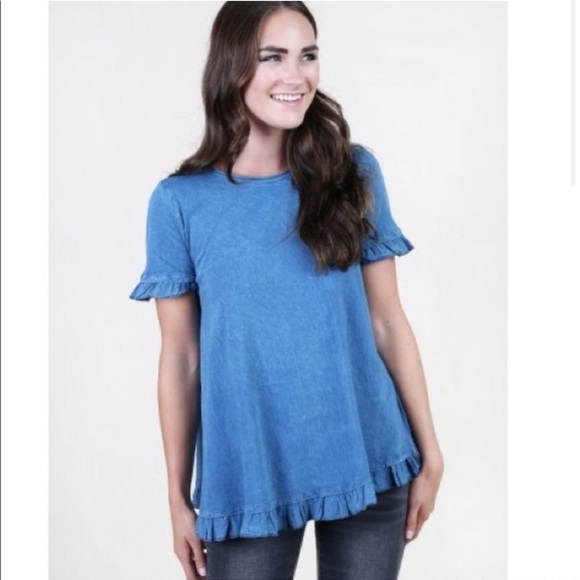 Altar’d State • Blue • Ruffle • Tee - Picture 1 of 5